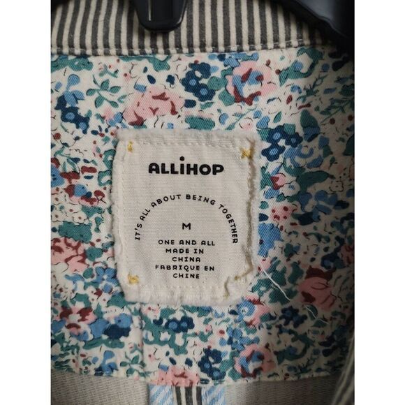 Anthropologie Allihop Striped Cotton 3/4 Sleeve Floral Cuff Jacket Women's M - Picture 4 of 9